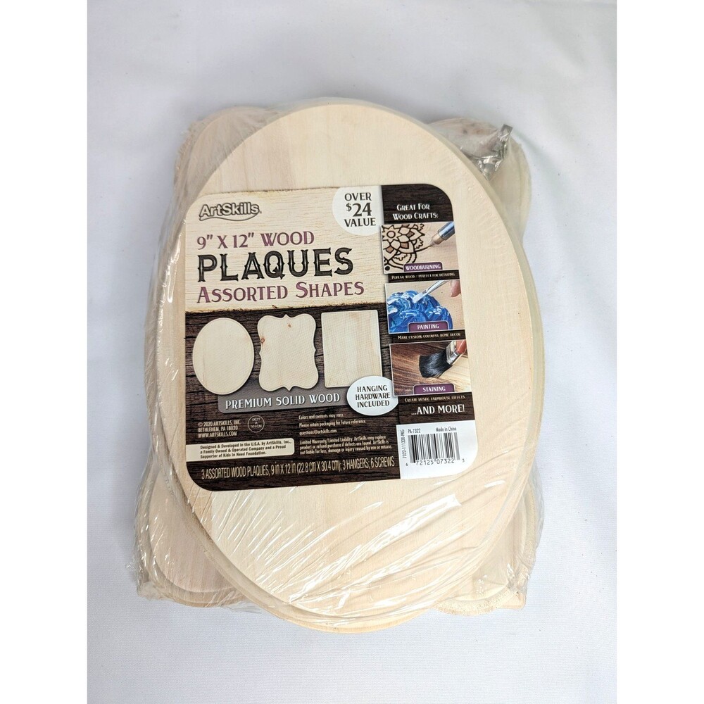ArtSkills 9"x 12" Unfinished Wood Plaques Assorted Set Of 3 w Hanging Hardware